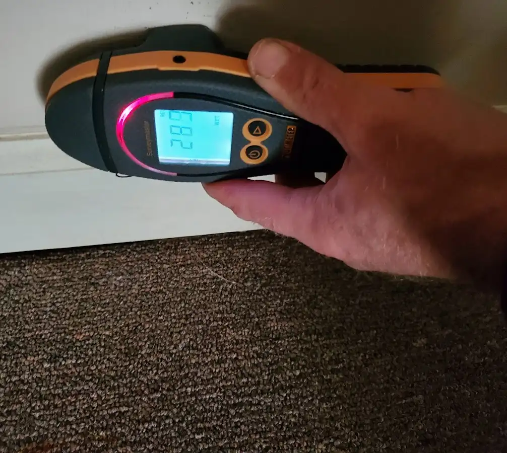 Moisture detection at baseboard during Sewage Cleanup & Sanitation in Moore